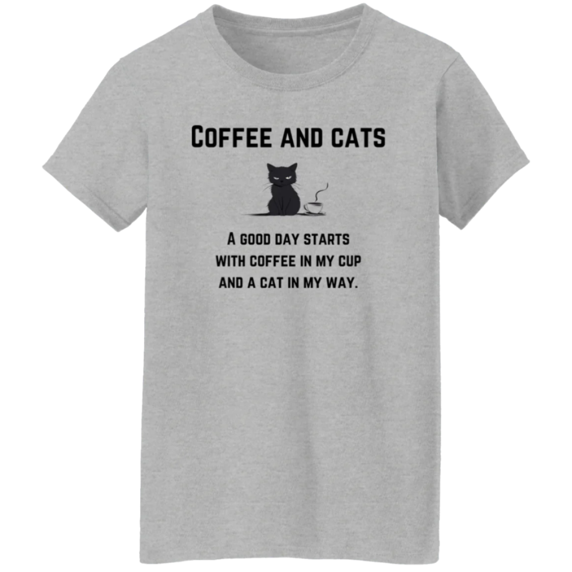 Coffee and Cats Print Crew Neck T-Shirt, Casual Short Sleeve T-Shirt For Spring & Summer, Women's Clothing