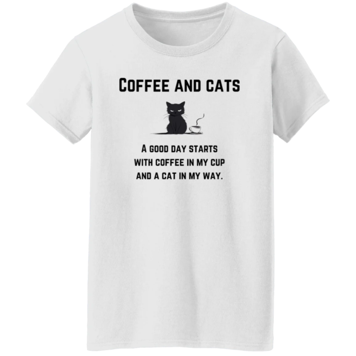 Coffee and Cats Print Crew Neck T-Shirt, Casual Short Sleeve T-Shirt For Spring & Summer, Women's Clothing